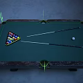 Pool Table With Green Felt Surface Neon Edge Markers Cues And Balls In Indoor Space