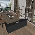 Modern Office Desk With Wooden Top Laptop Desk Lamp Folder And Office Chair