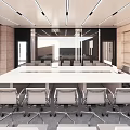 Modern Conference Room Interior Design With Large White Table Grey Rolling Chairs And Wall Screen