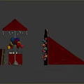 Red Tent Game Booth Structure With Colorful Balloons And Wooden Ring Toss Sign