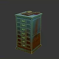 Rustic Blue And Brown Chest Of Drawers With Books On Top And Metal Handles