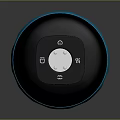 Round Blue And Black Electronic Device With Top LED Light Control Buttons And White Base