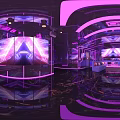 Modern KTV with Purple Pink Neon Lights Spacious Space Sofas TV Screens and Modern Decor
