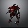 Detailed Red Mech Robot With Armored Body And Golden Accents
