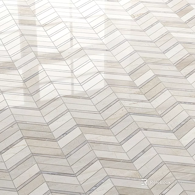 Herringbone Pattern Floor Tiles In Light Colored Natural Stone For Modern Interior 3d model