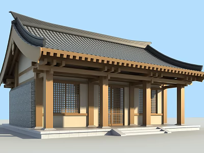 Traditional Chinese Ancient Architecture With Overhanging Eaves Tiled Roof Wooden Columns and Latticed Windows 3d model