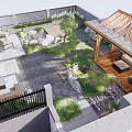 Tranquil Roof Garden Design With Lush Greenery Wooden Pavilion And Stone Pathways