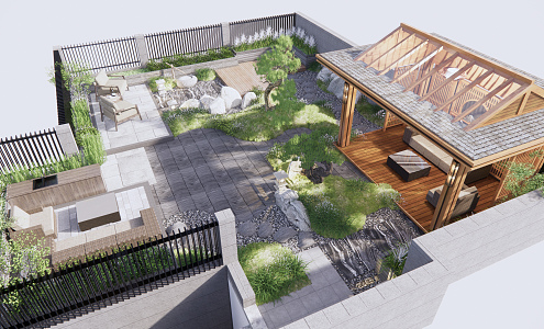 New Chinese Garden Roof Garden 3d model