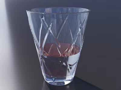 Elegant Transparent Wine Glass With Diamond Cut Pattern And Red Liquid On Dark Background 3d model