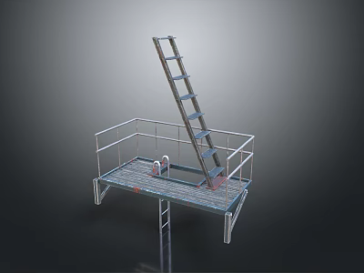 Industrial Construction Scaffolding Platform With Metal Ladder Guardrails And Safety Tools 3d model
