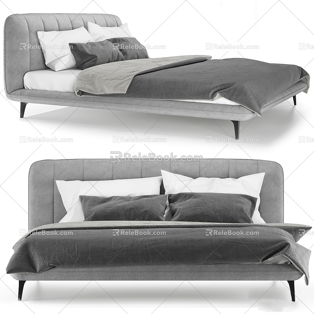 Simple gray fabric double bed 3d model