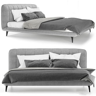 Simple gray fabric double bed 3d model