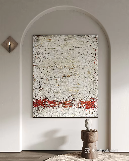 Abstract Textured Wall Art With White Background And Red Accent For Modern Interior 3d model