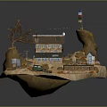 Modern Miniature Diorama With Houses Rocks Flag Green Vehicle And Trees