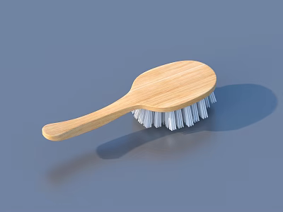 Durable Practical Household Cleaning Brush With Wooden Handle And White Bristles 3d model
