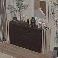 Modern Tea Room With Wooden Cabinet Glass Door Coffee Machine Decorative Plants And Wall Painting
