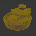 Decorative Sculpture With Brown Bowl Base Lotus Leaf And Red Fish Design