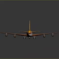 Boeing Airliner With Yellow And Red Livery And Four Engines On Gray Background