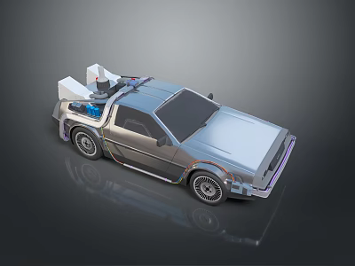 Retro Futuristic Silver Car with White Roof Device and Orange Stripe Decoration 3d model