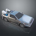 Retro Futuristic Silver Car with White Roof Device and Orange Stripe Decoration
