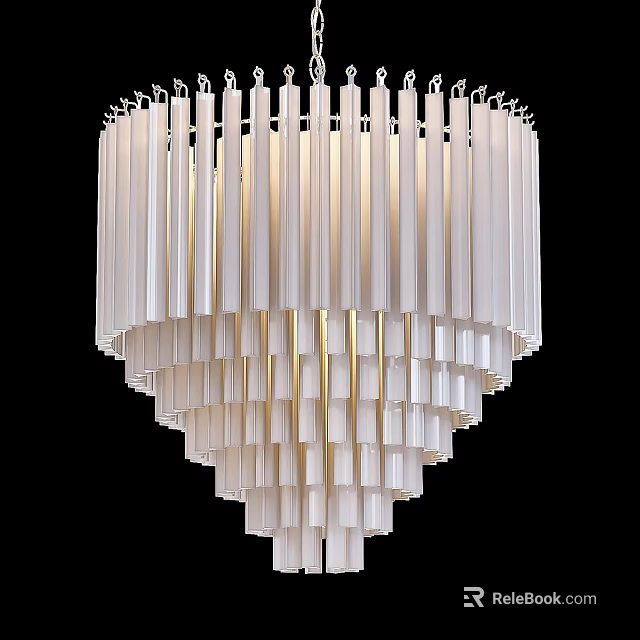 Modern White Chandelier with Layered Vertical Strips for Contemporary Interior Design 3d model