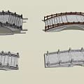 Different Bridge Model Designs Featuring Wooden Railings Arch Structure And Stone Deck 3d model