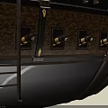 Classic Decorative Sailing Ships with Red White Black Gold Sails and Ornate Carvings