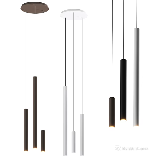 Modern Cylindrical Pendant Lights in Black White and Brown Hanging Stylishly 3d model 