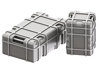 Two Gray Protective Cases Featuring Sturdy Construction And Latching Handles 3d model