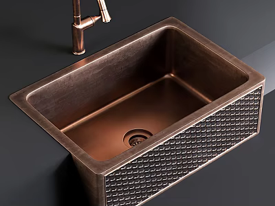 Copper Kitchen Sink With Diamond Patterned Sides And Matching Faucet 3d model