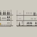 Modern Metal Display Shelves Organized With Wine Bottles Liquor And Glassware
