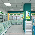 Pharmacy Store Interior With Organized Shelves Stocked Medicines And Cashier Counter
