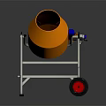Orange Industrial Cement Mixer with Metal Frame and Red Wheels