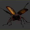 Red Flying Beetle With Spread Wings And Long Horns On Gray Background 3d model