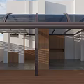 Roof Terrace With Wooden Flooring White Low Walls Green Plants And Glass Awning