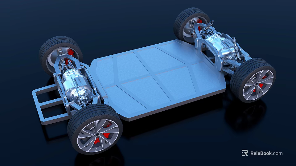 Modern Electric Vehicle Chassis With Battery Platform Wheels And Suspension System 3d model 