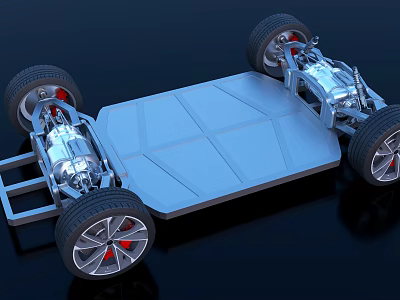 Modern Electric Vehicle Chassis With Battery Platform Wheels And Suspension System 3d model