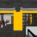 Modern Beauty Salon Interior With Red Styling Chairs Yellow Pillar And Glass Partitions