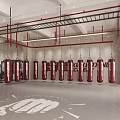 Kickboxing Fitness Training Area With Boxing Ring Red White Ropes And Ceiling Lighting