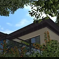 Decorative Outdoor Garden Ornaments With Green Plants Trees And House Balcony Design