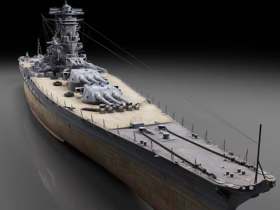 Realistic 3D Render Of A Battleship With Turrets And Deck 3d model