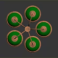 Vintage Copper Chandelier With Green Shades And Five Light Fixtures