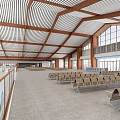 Modern Station Waiting Hall With Spacious Interior Wooden Ceiling And Seats
