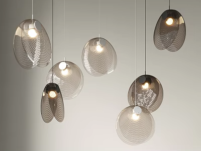 Stylish Modern Pendant Lights with Transparent Textured Shades for Interior Lighting Design 3d model