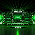Modern Smart Stage Design with Green Dynamic Lighting Effects and Printed Backdrop