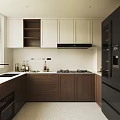 Modern Kitchen Interior Design With White Brown Cabinets Black Appliances And Countertop