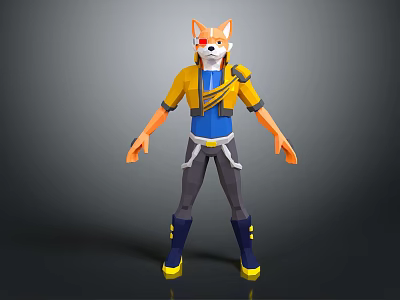 Stylized Anthropomorphic Fox Character with Yellow Blue Jacket Gray Pants Yellow Blue Boots 3d model