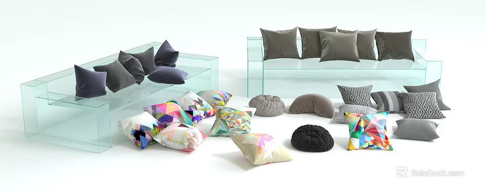 Modern Decorative Throw Pillows With Geometric Patterns Various Colors And Soft Textures For Home Decor 3d model 