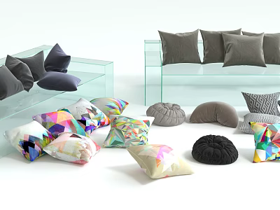 Modern Decorative Throw Pillows With Geometric Patterns Various Colors And Soft Textures For Home Decor 3d model