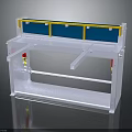 Sturdy Industrial Workbench With White Frame Blue Countertop Yellow Guardrail And Red Side Parts